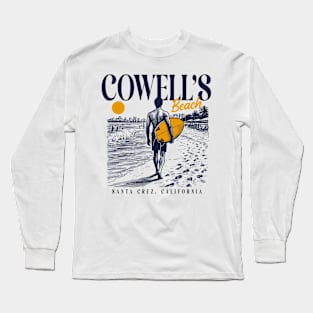 Vintage Surfing Cowell's Beach Santa Cruz, California // Retro Surfer Sketch // Surfer's Paradise Long Sleeve T-Shirt